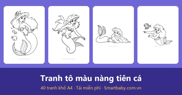 Tranh tô màu nàng tiên cá: 40 mẫu Ariel và bạn bè dưới biển
