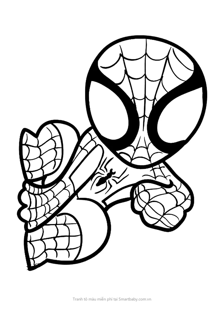 Tranh tô màu Người Nhện – Spider-Man chibi thu người bật nhảy