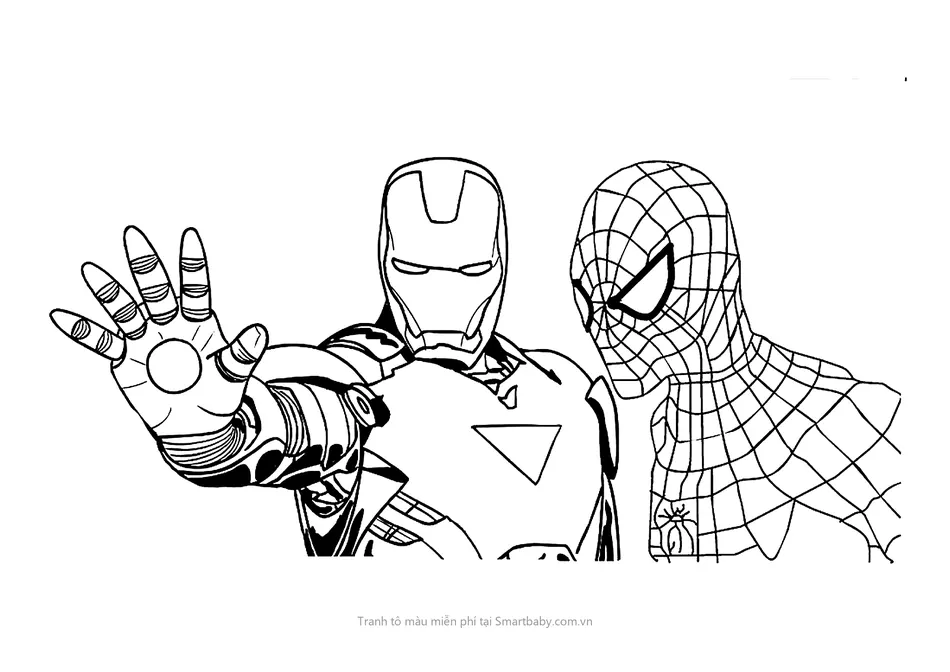 Tranh tô màu Người Nhện – Người Nhện sát cánh cùng Iron Man