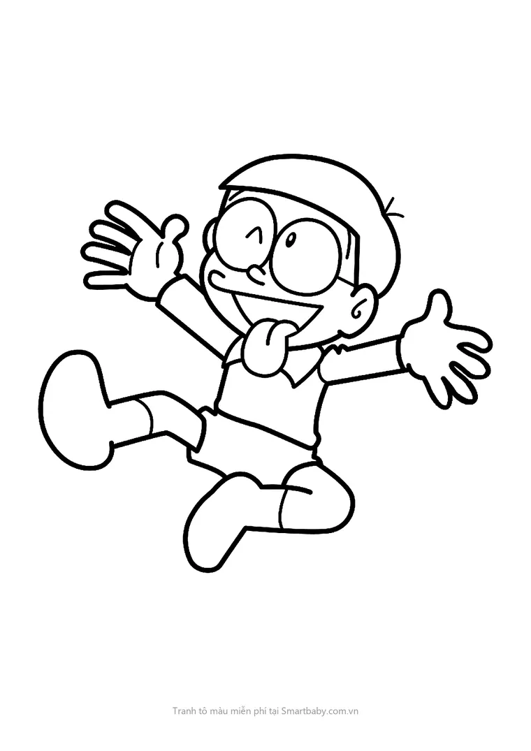 Tranh tô màu Nobita – Nobita nhảy cẫng lè lưỡi