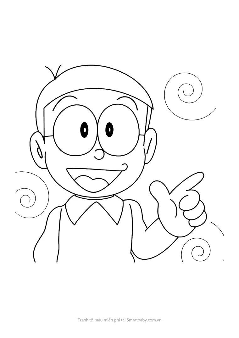 Tranh tô màu Nobita – Nobita cười tươi chỉ tay