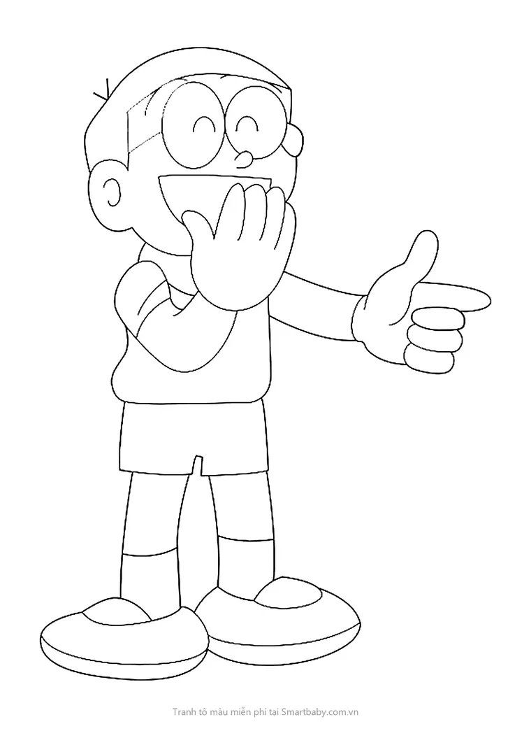 Tranh tô màu Nobita – Nobita che miệng cười khúc khích