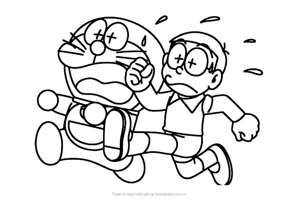Tranh tô màu Nobita – Nobita và Doraemon chạy chóng mặt