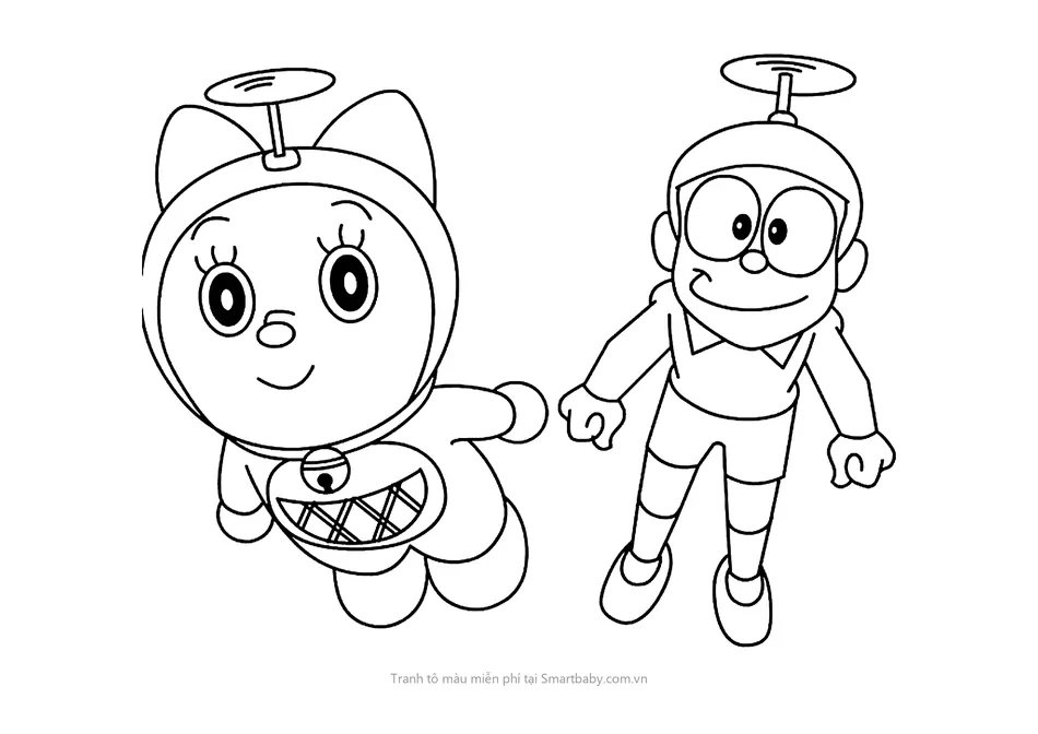 Tranh tô màu Nobita – Nobita bay cùng Dorami