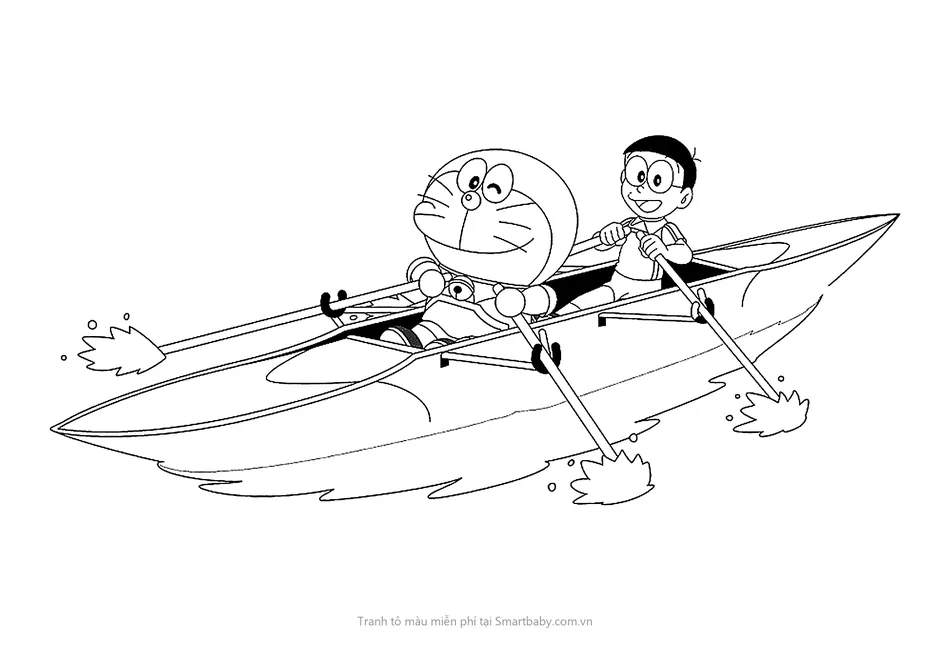 Tranh tô màu Nobita – Nobita và Doraemon chèo thuyền