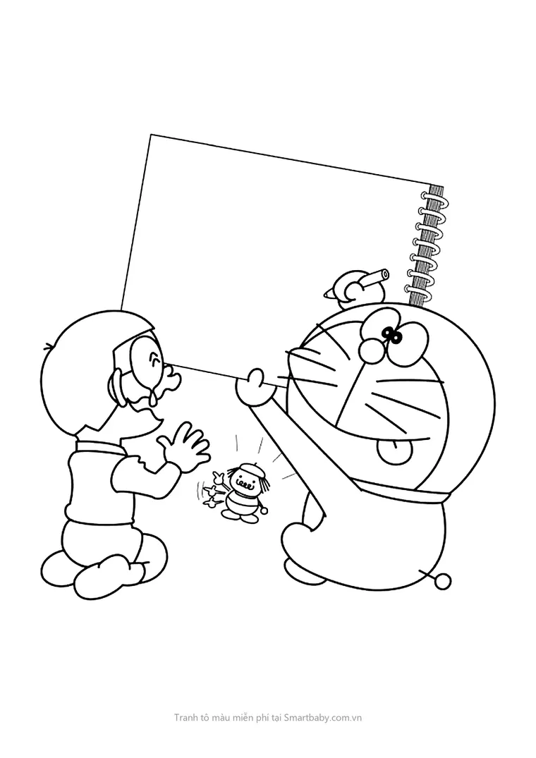 Tranh tô màu Nobita – Nobita và Doraemon giữ cuốn sổ vẽ lớn
