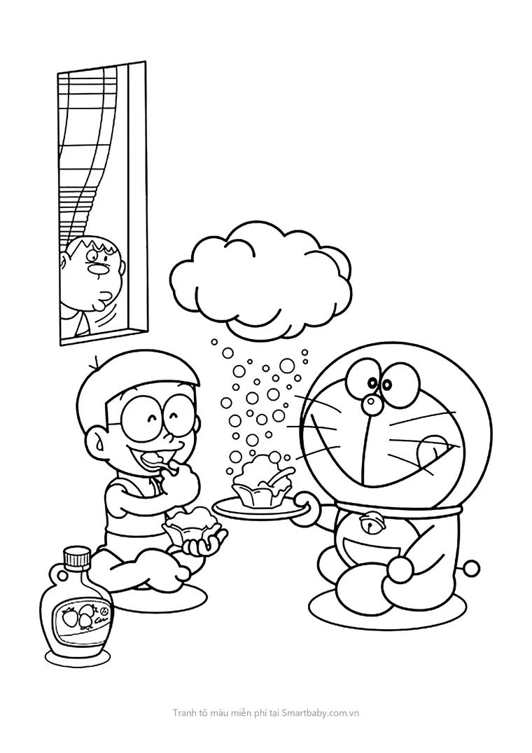 Tranh tô màu Nobita – Nobita ăn đá bào cùng Doraemon