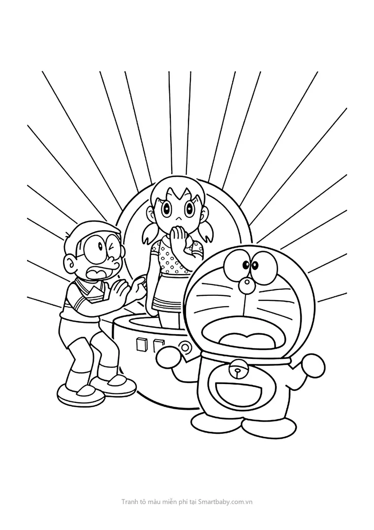 Tranh tô màu Nobita – Nobita, Xuka và cỗ máy phát sáng