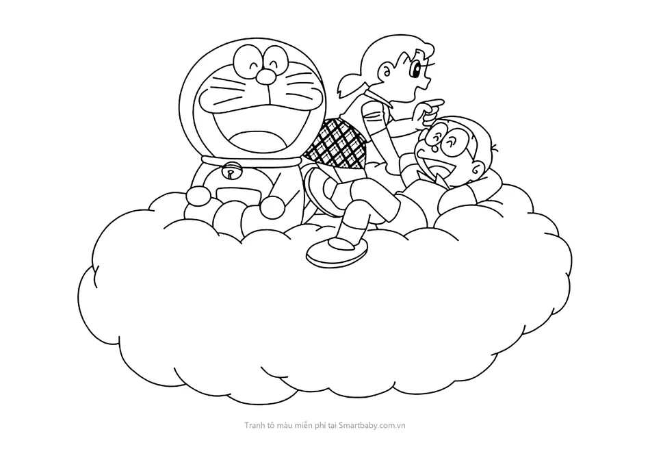 Tranh tô màu Nobita – Doraemon, Xuka, Nobita trên đám mây