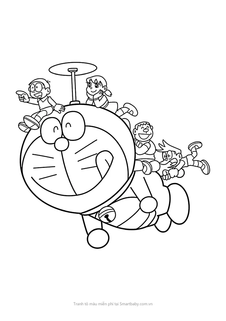 Tranh tô màu Nobita – Doraemon chở cả nhóm bay