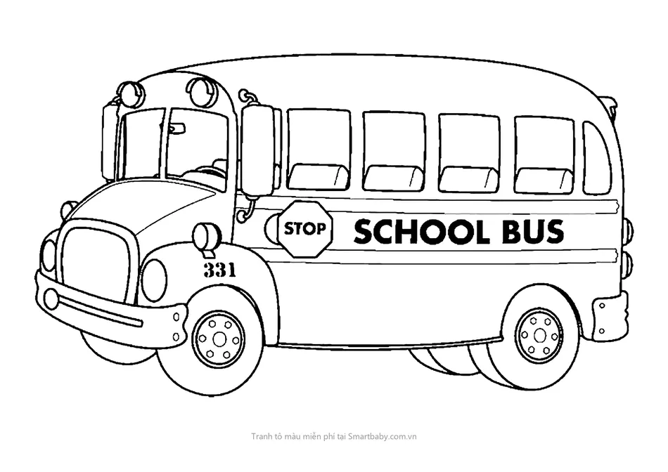 Tranh tô màu phương tiện giao thông – xe buýt trường học có biển Stop