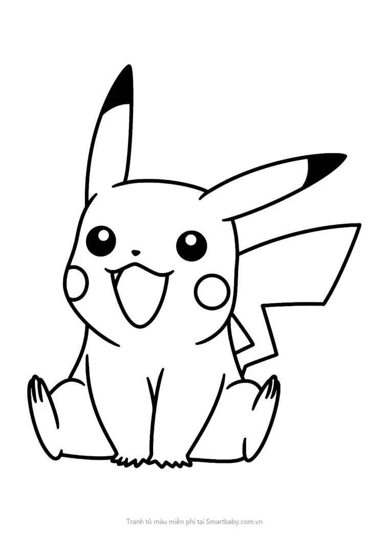 Tranh tô màu Pikachu – Pikachu ngồi cười thật tươi