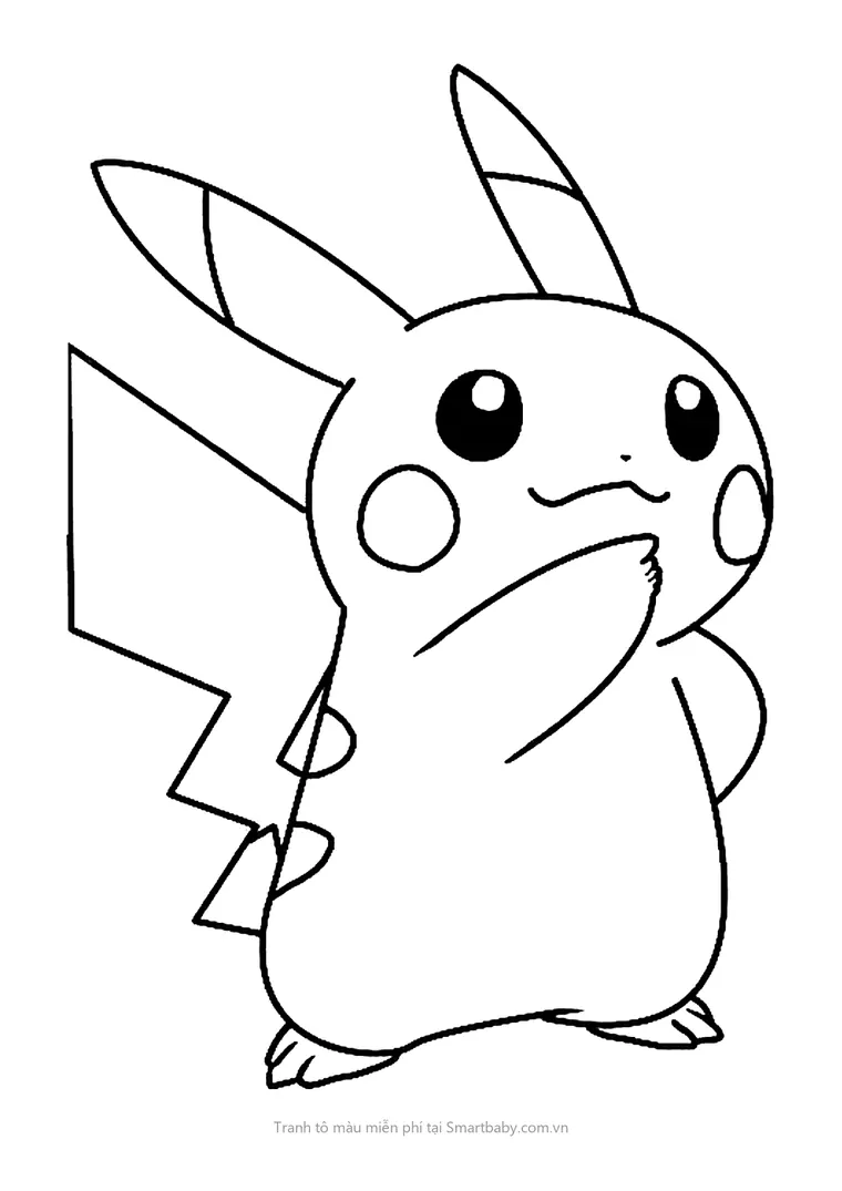 Tranh tô màu Pikachu – Pikachu đứng suy nghĩ