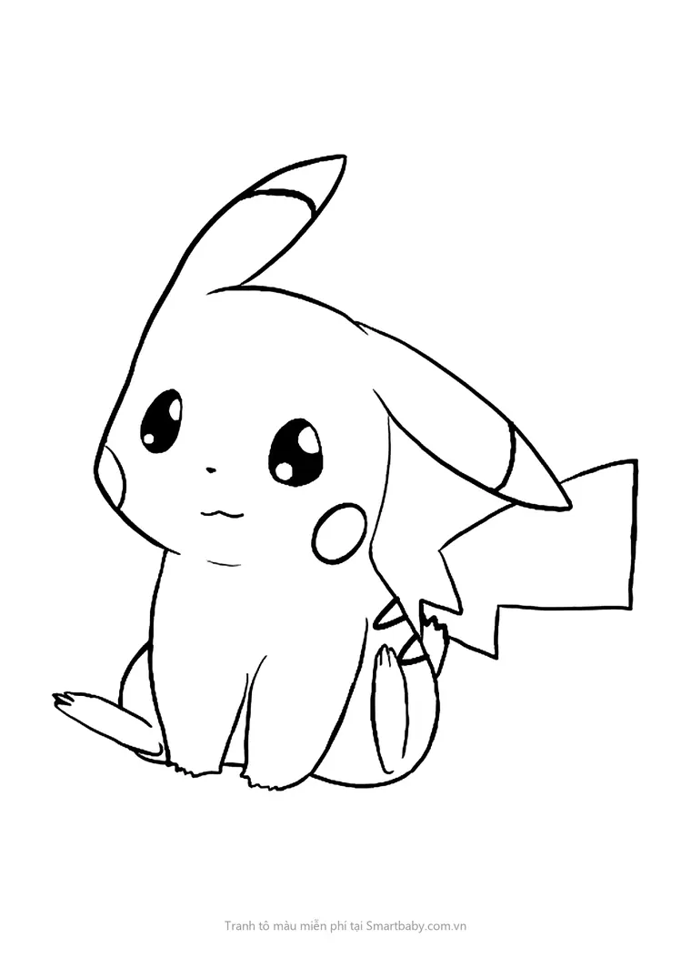Tranh tô màu Pikachu – Pikachu ngồi nghiêng đầu
