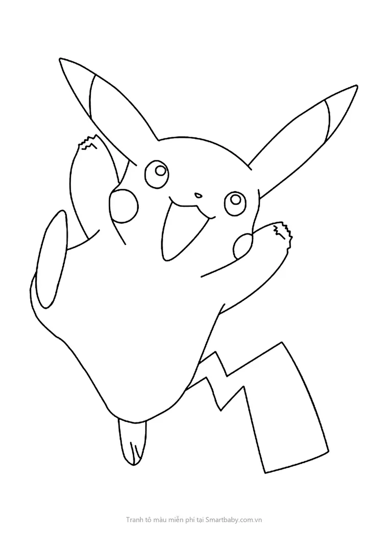 Tranh tô màu Pikachu – Pikachu nhảy lên vui sướng