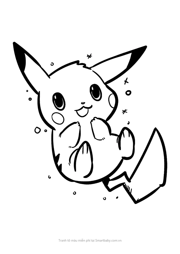 Tranh tô màu Pikachu – Pikachu nhún nhảy giữa đốm nhỏ