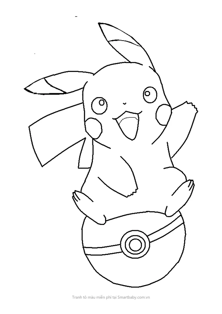 Tranh tô màu Pikachu – Pikachu ngồi trên Poké Ball