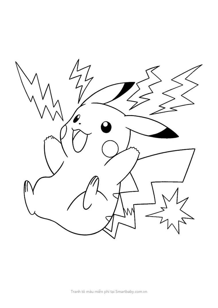 Tranh tô màu Pikachu – Pikachu phóng điện vui vẻ