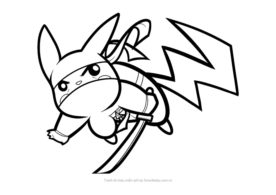 Tranh tô màu Pikachu – Pikachu hóa trang ninja