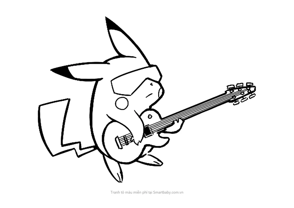 Tranh tô màu Pikachu – Pikachu đeo kính chơi đàn guitar