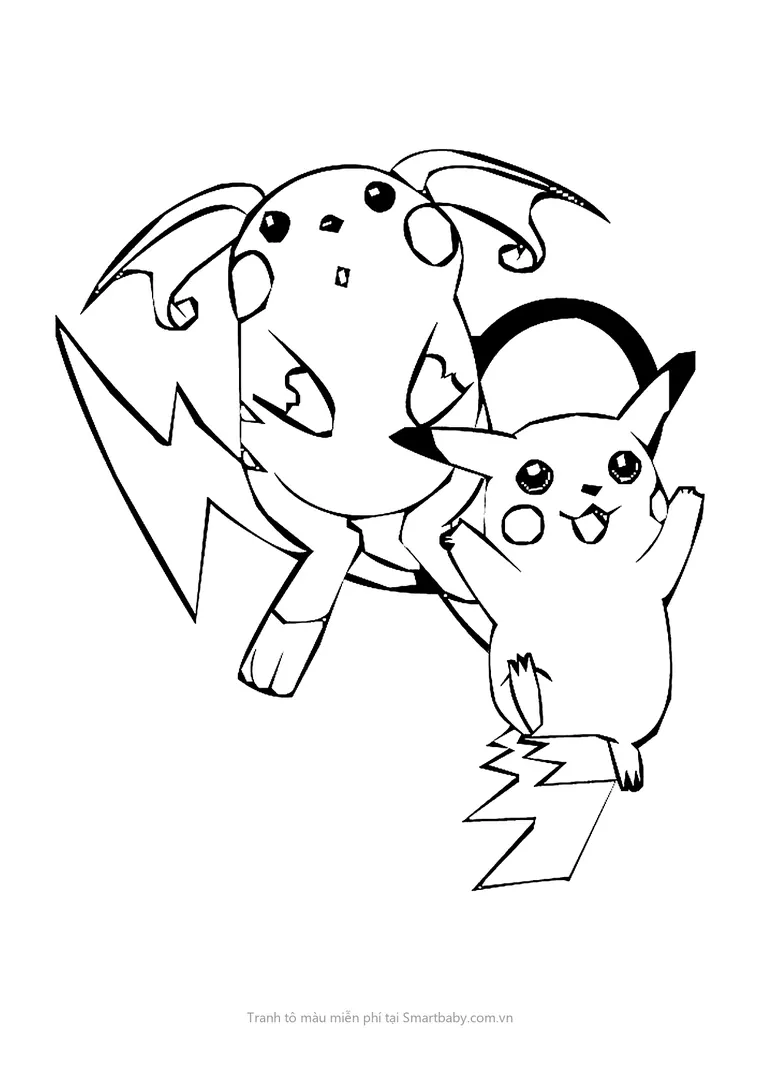 Tranh tô màu Pikachu – Raichu và Pikachu tung điện