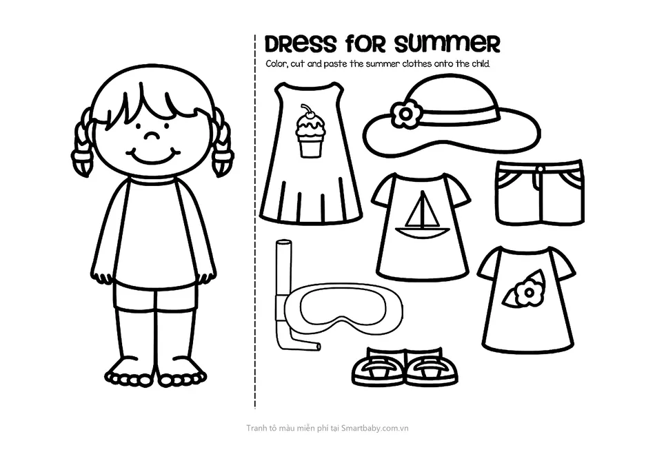 Tranh tô màu quần áo – trang Dress for summer cắt dán đồ hè