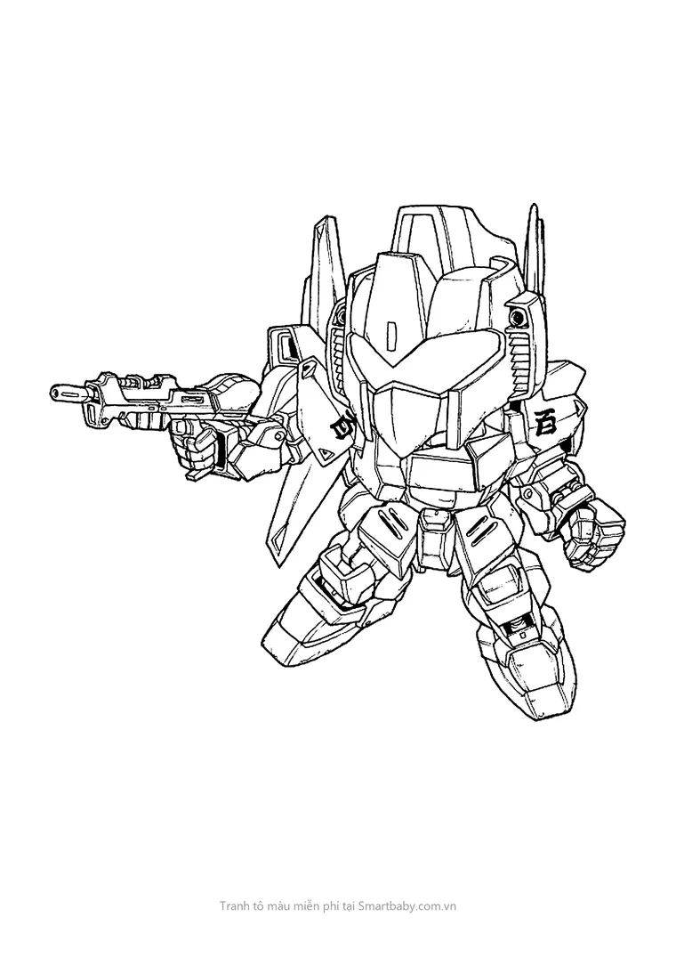 Tranh tô màu robot Gundam – Gundam SD vai có chữ Bách cầm súng