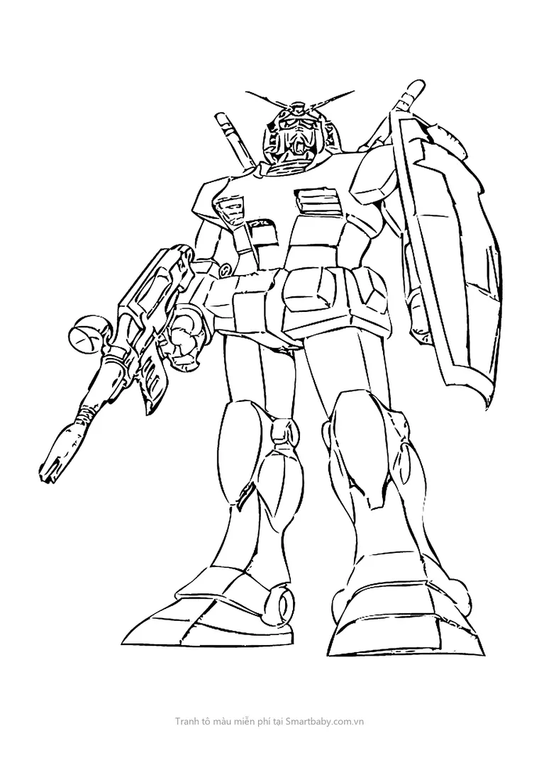 Tranh tô màu robot Gundam – Gundam cổ điển cầm súng và khiên dài