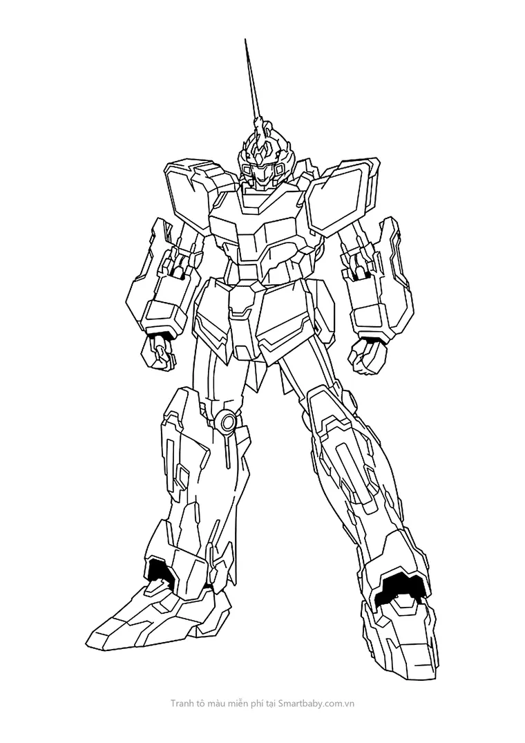 Tranh tô màu robot Gundam – Unicorn Gundam một sừng đứng thẳng