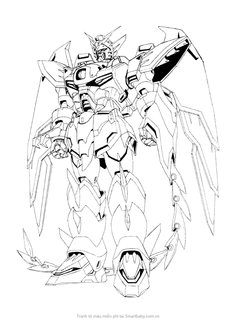 Tranh tô màu robot Gundam – Gundam cánh lớn đứng uy nghi