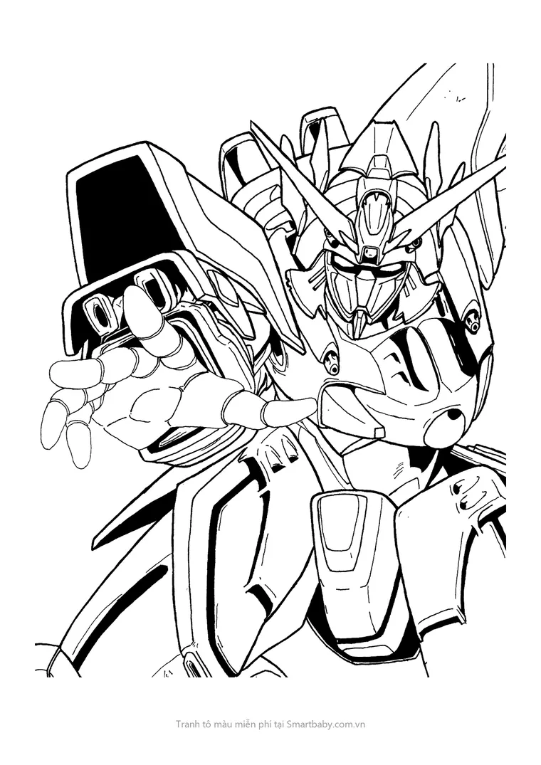 Tranh tô màu robot Gundam – Gundam cận cảnh vươn bàn tay