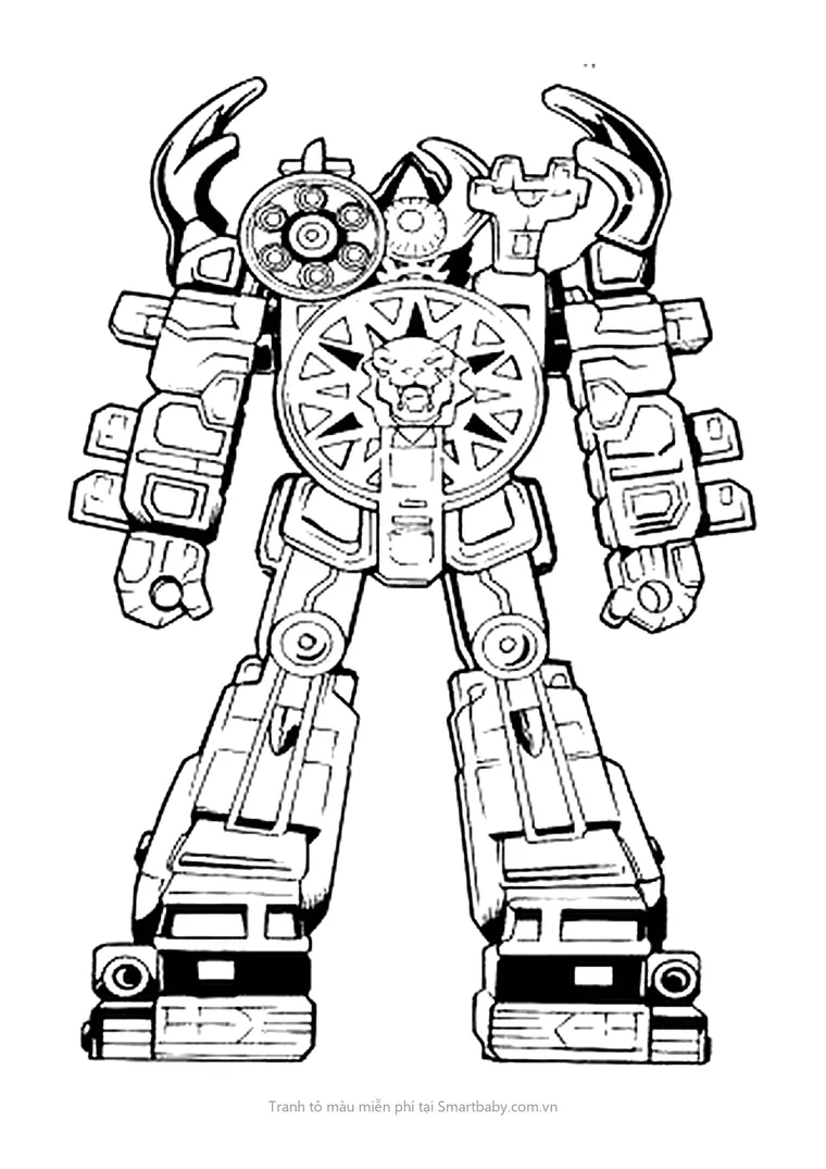 Tranh tô màu robot – robot hai sừng, khiên ngực mặt sư tử