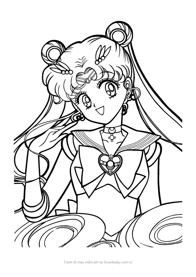 Tranh tô màu Thủy thủ mặt trăng – Super Sailor Moon vuốt dải tóc dài