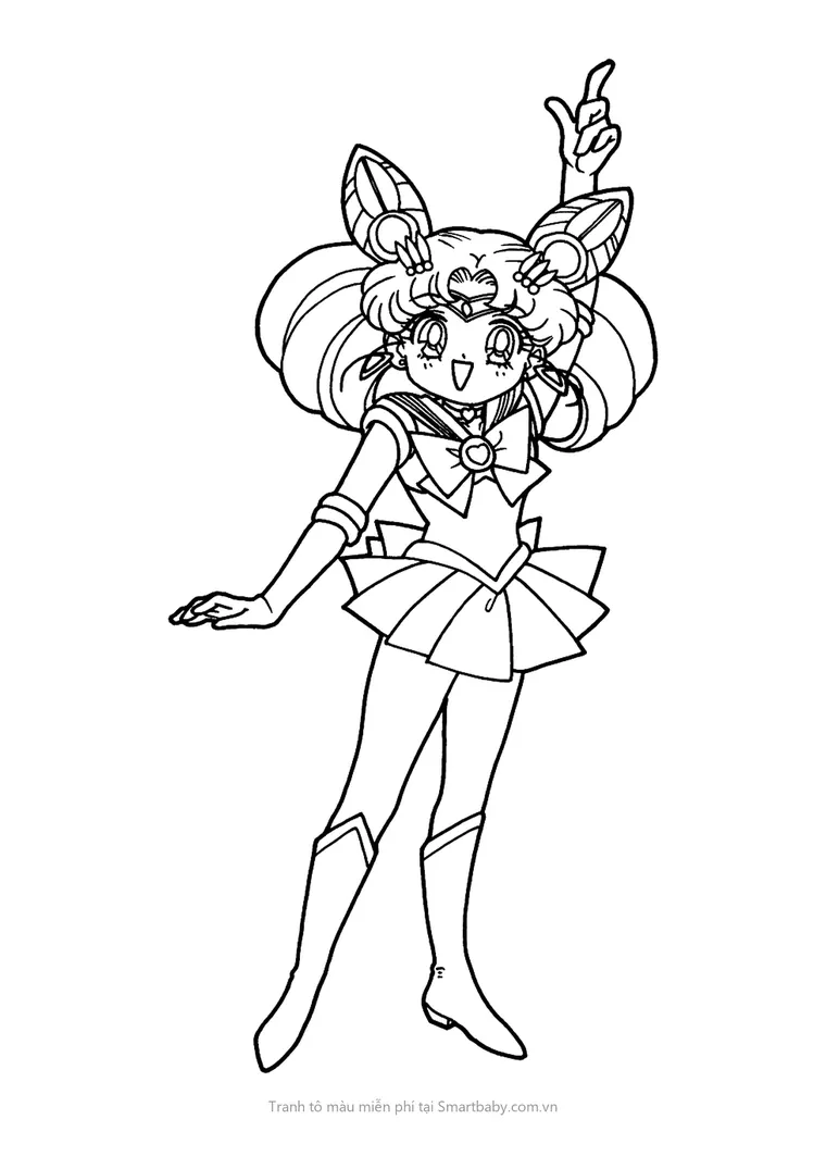 Tranh tô màu Thủy thủ mặt trăng – Chibi Moon chỉ tay lên trời