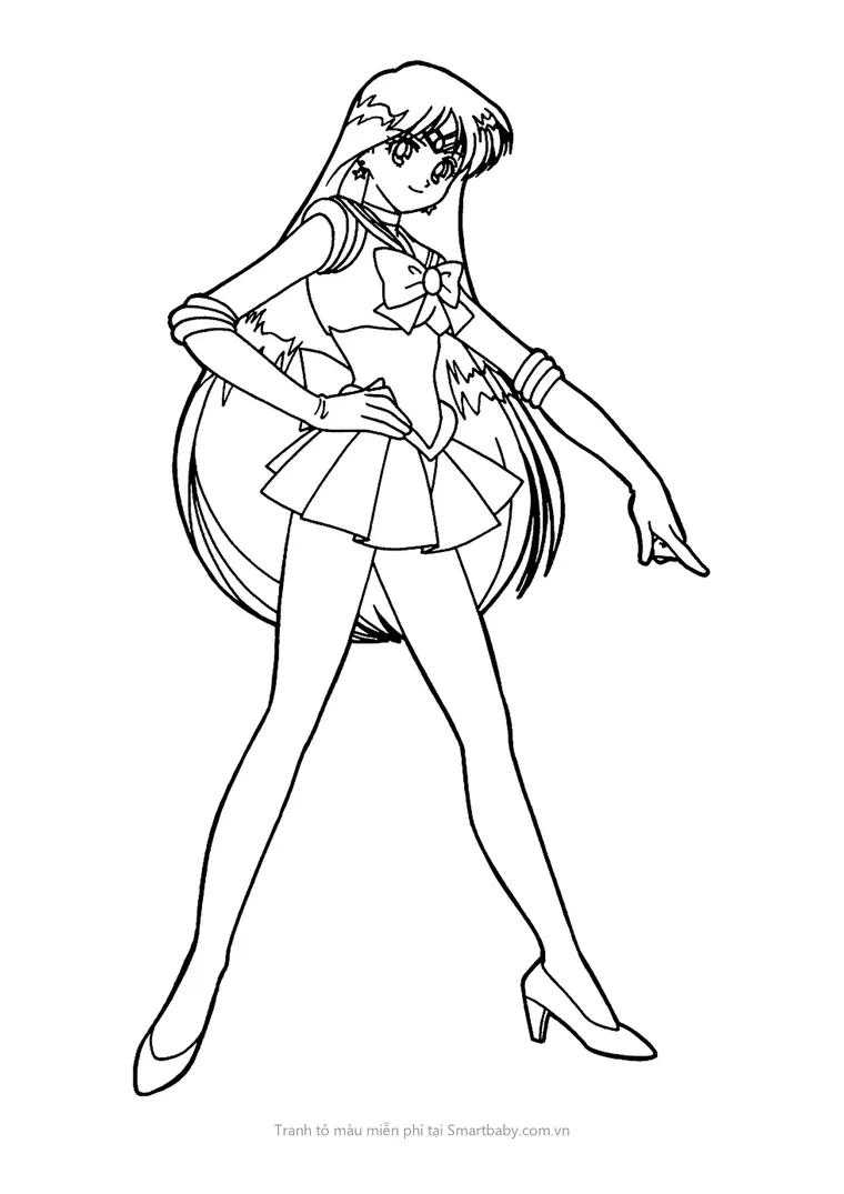 Tranh tô màu Thủy thủ mặt trăng – Sailor Mars chống nạnh chỉ tay