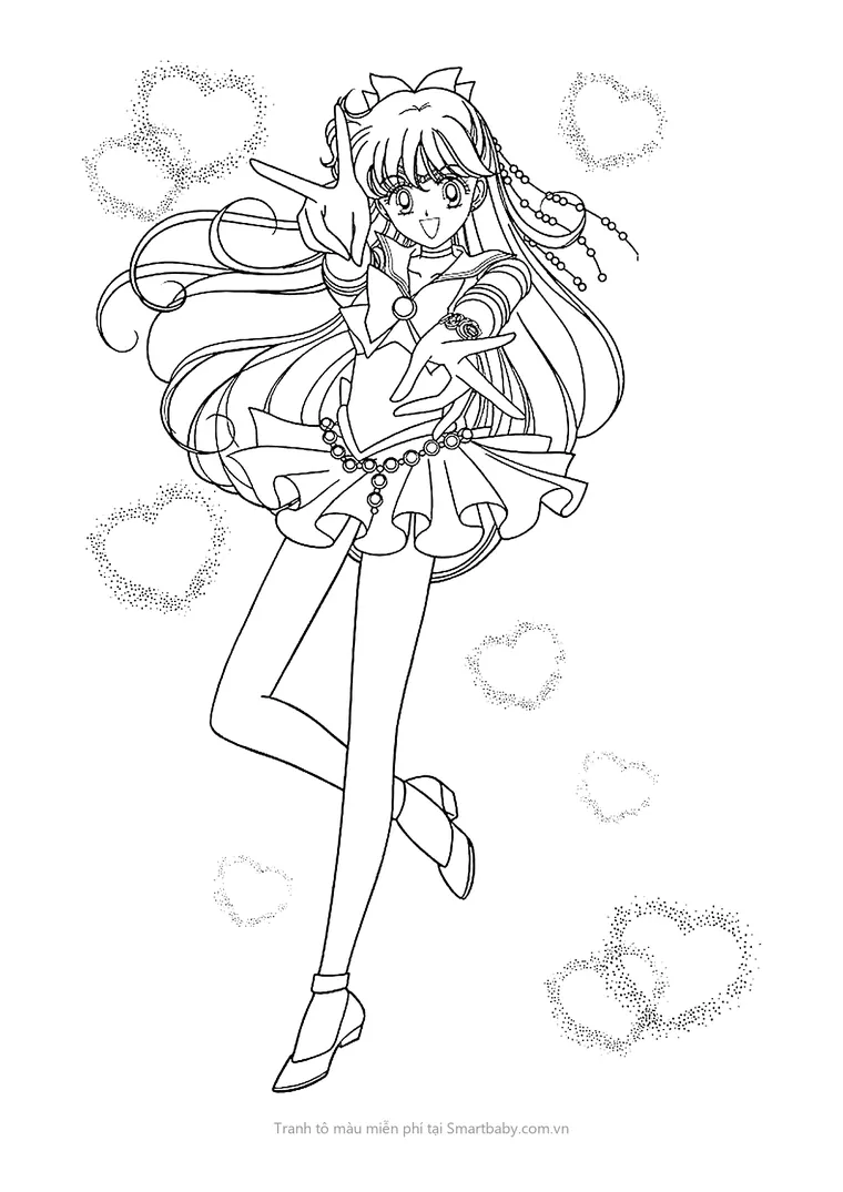 Tranh tô màu Thủy thủ mặt trăng – Sailor Venus tạo dáng giữa trái tim chấm