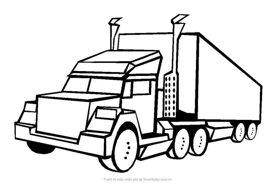 Tranh tô màu xe container – đầu kéo hai ống khói kéo thùng dài