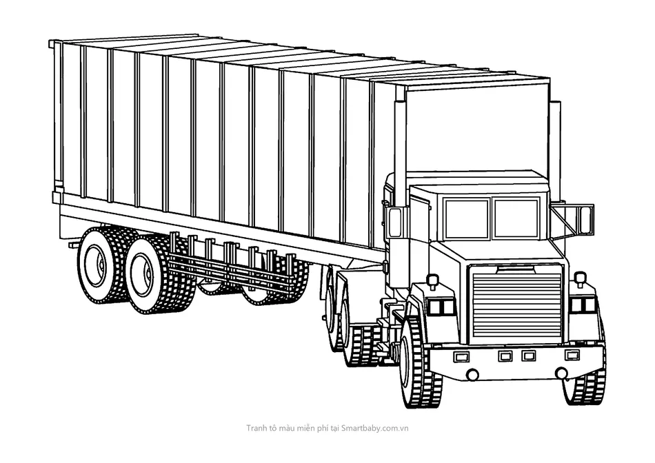 Tranh tô màu xe container – xe kéo thùng container có gân dọc