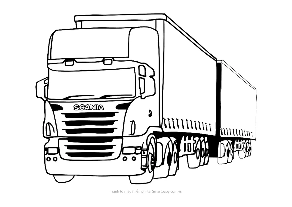 Tranh tô màu xe container – xe Scania kéo hai thùng hàng