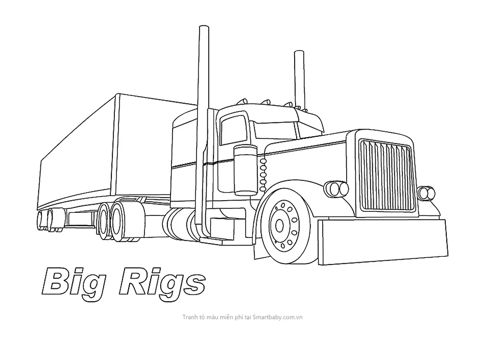 Tranh tô màu xe container – đầu kéo kiểu Mỹ và chữ Big Rigs