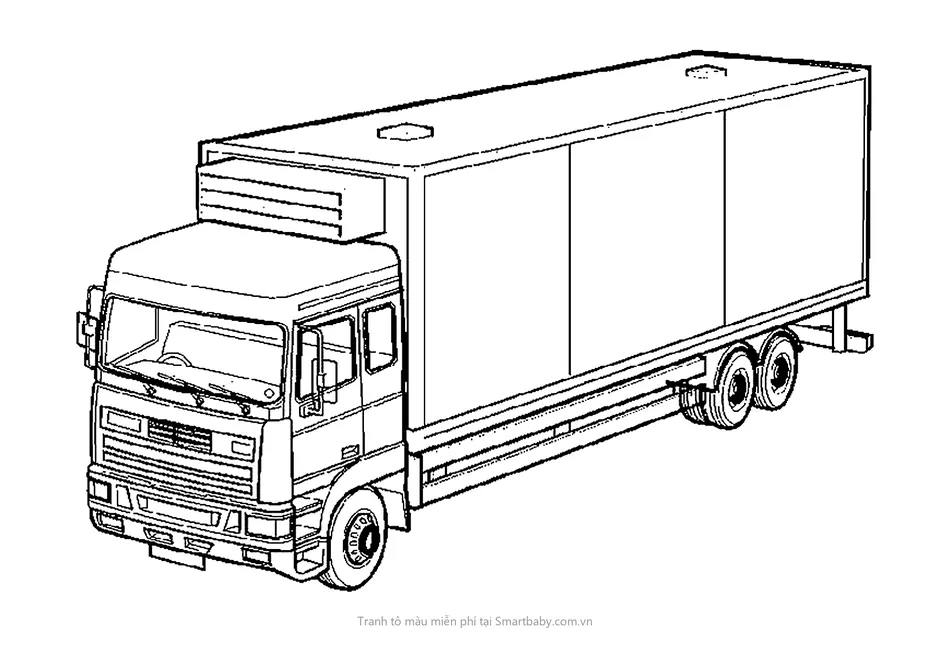Tranh tô màu xe container – xe tải thùng lạnh ba trục