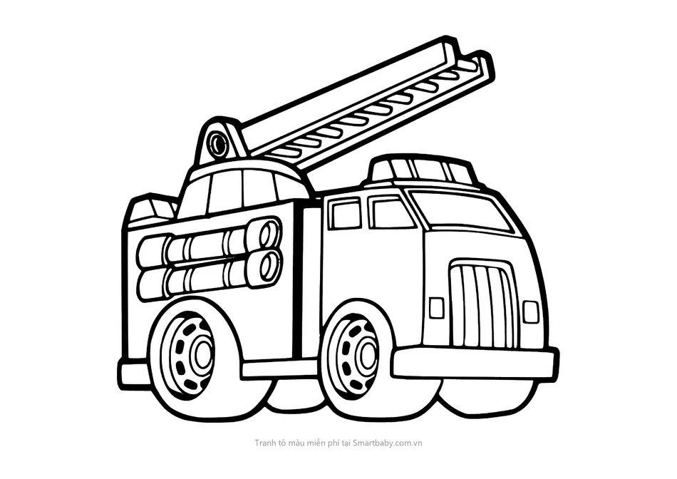 Tranh tô màu xe cứu hỏa – xe đồ chơi bánh to