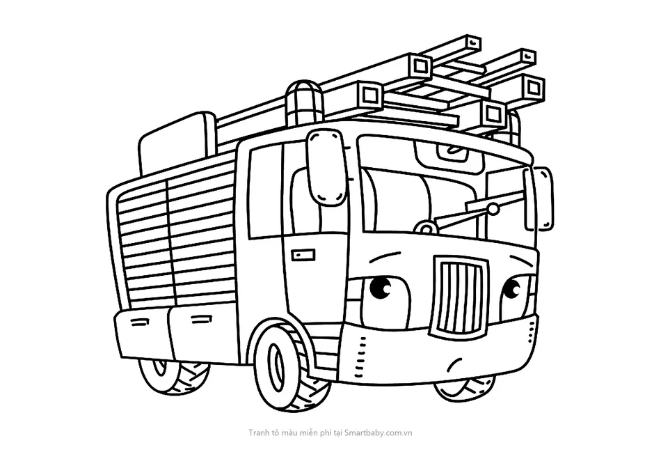 Tranh tô màu xe cứu hỏa – xe có mắt nhìn nghiêng